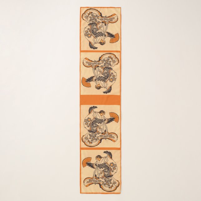 Japanese fairytale The Tongue Cut Sparrow print Scarf (Front)