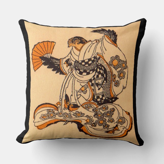 Japanese fairytale The Tongue Cut Sparrow print Throw Pillow (Front)