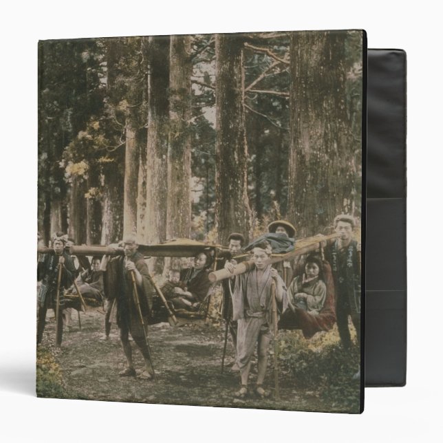 Japanese family being carried in litters, c.1880s 3 ring binder (Front/Inside)