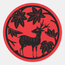 Japanese Family Crest-Japanese maple and deer Classic Round Sticker