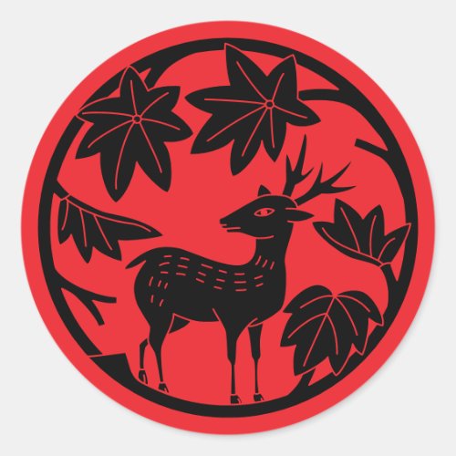 Japanese Family Crest-Japanese maple and deer Classic Round Sticker