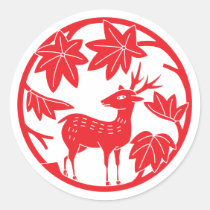 Japanese Family Crest-Japanese maple and deer Classic Round Sticker