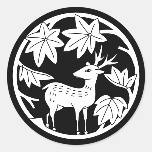 Japanese Family Crest-Japanese maple and deer Classic Round Sticker