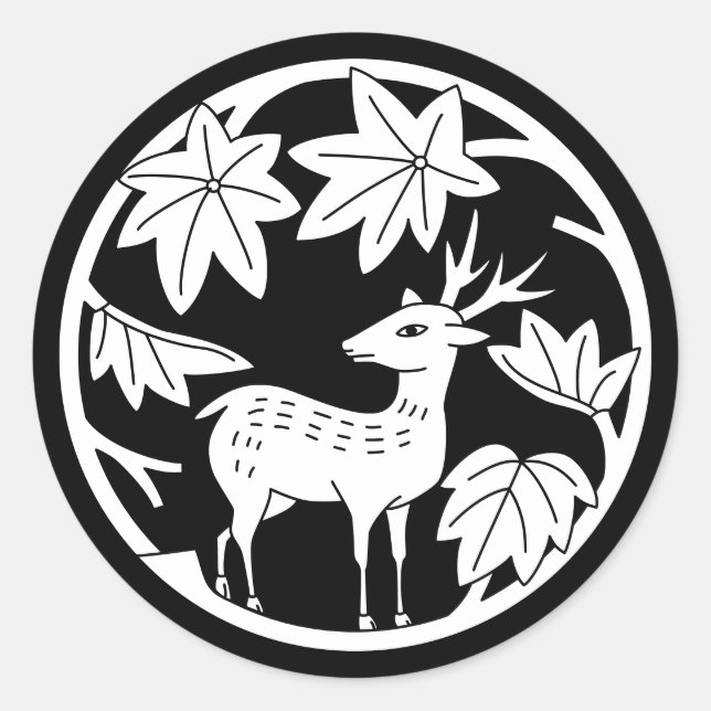 Japanese Family Crest-Japanese maple and deer Classic Round Sticker (Front)