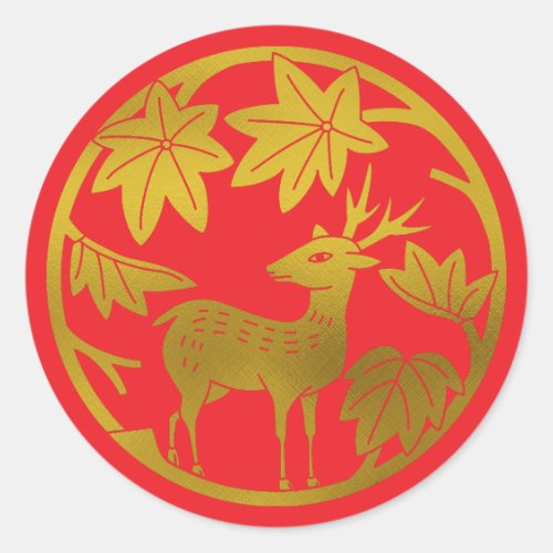 Japanese Family Crest-Japanese maple and deer Classic Round Sticker