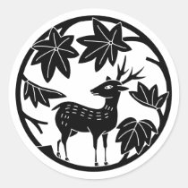 Japanese Family Crest-Japanese maple and deer Classic Round Sticker