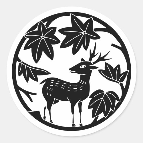 Japanese Family Crest-Japanese maple and deer Classic Round Sticker