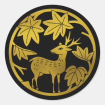 Japanese Family Crest-Japanese maple and deer Classic Round Sticker