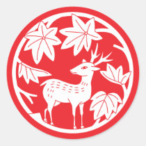 Japanese Family Crest-Japanese maple and deer Classic Round Sticker