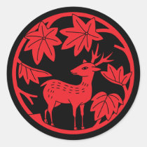 Japanese Family Crest-Japanese maple and deer Classic Round Sticker