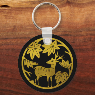 Japanese Family Crest-Japanese maple and deer Keychain