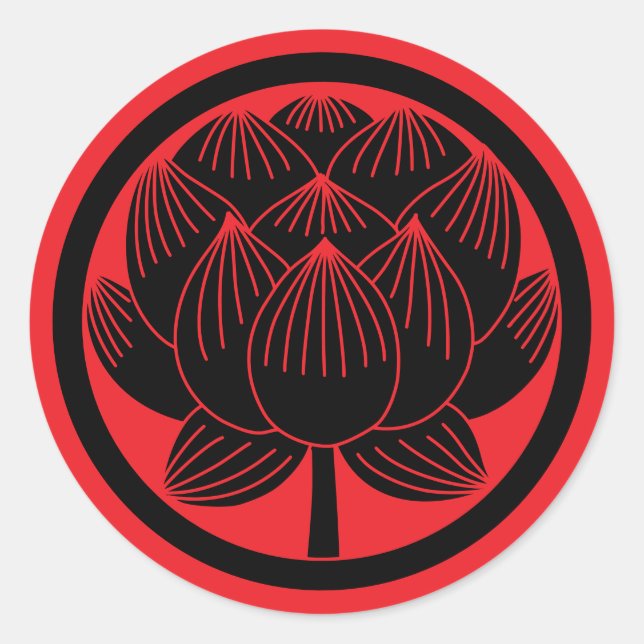 Japanese Family Crest-Lotus Classic Round Sticker (Front)