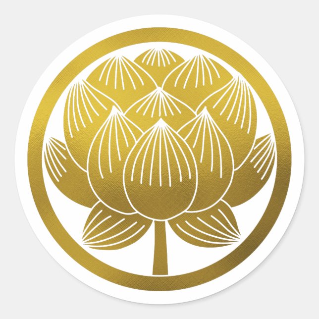 Japanese Family Crest-Lotus Classic Round Sticker (Front)