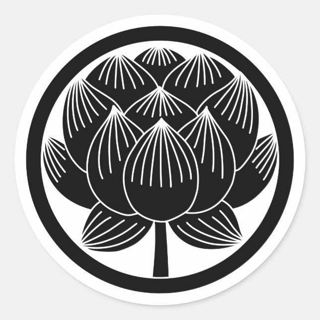 Japanese Family Crest-Lotus Classic Round Sticker (Front)