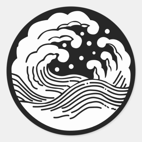Japanese Family Crest-Wave Classic Round Sticker