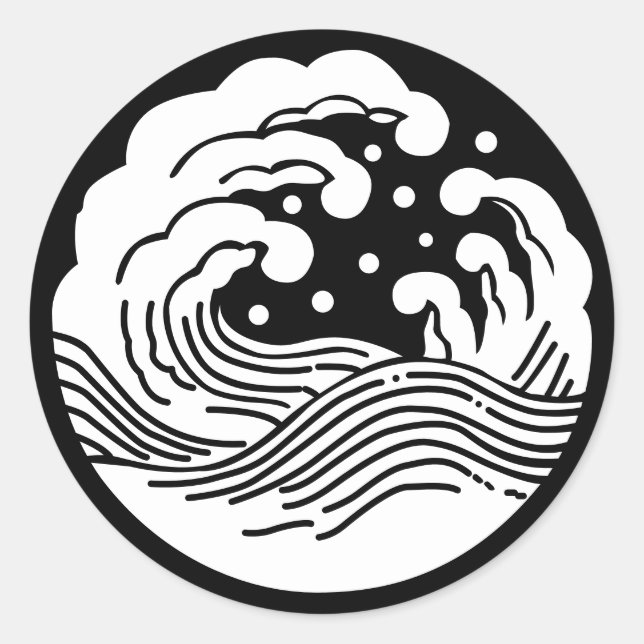 Japanese Family Crest-Wave Classic Round Sticker (Front)