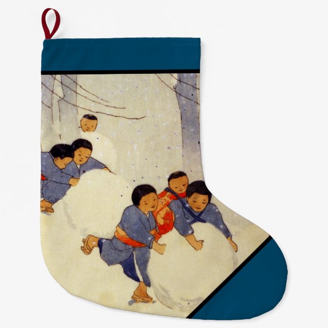 JAPANESE FAMILY PLAYING IN SNOW Christmas Stocking (Front)
