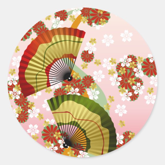 Japanese Fan 3 Classic Round Sticker (Front)