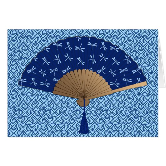 Japanese Fan, Dragonfly Pattern, Cobalt Blue (Front Horizontal)