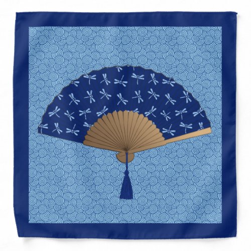 Japanese Fan Dragonfly Pattern Cobalt Blue Bandana