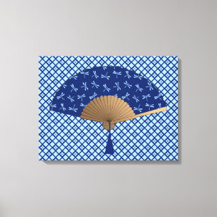 Japanese Fan, Dragonfly Pattern, Cobalt Blue Canvas Print