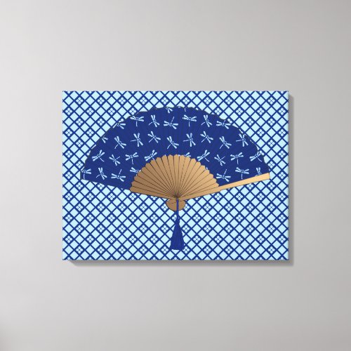 Japanese Fan Dragonfly Pattern Cobalt Blue Canvas Print