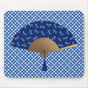 Japanese Fan, Dragonfly Pattern, Cobalt Blue Mouse Pad