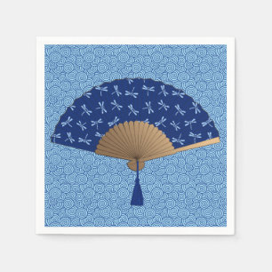 Japanese Fan, Dragonfly Pattern, Cobalt Blue Paper Napkins