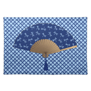 Japanese Fan, Dragonfly Pattern, Cobalt Blue Placemat