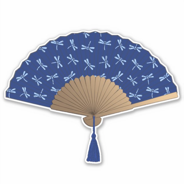 Japanese Fan, Dragonfly Pattern, Cobalt Blue Sticker (Front)