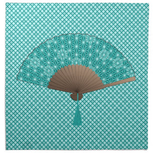 Japanese Fan in Asanoha pattern, Turquoise Napkin
