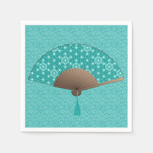 Japanese Fan in Asanoha pattern, Turquoise Paper Napkins