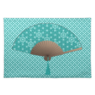 Japanese Fan in Asanoha pattern, Turquoise Placemat
