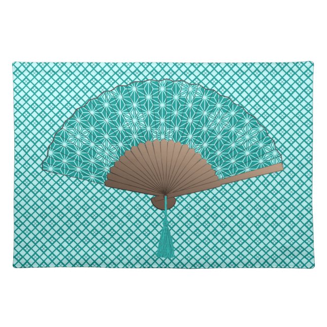 Japanese Fan in Asanoha pattern, Turquoise Placemat (Front)