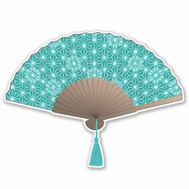 Japanese Fan in Asanoha pattern, Turquoise Sticker Zazzle