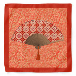 Japanese Fan, Shippo Motif, Mandarin Orange Bandana