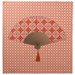 Japanese Fan, Shippo Motif, Mandarin Orange Napkin