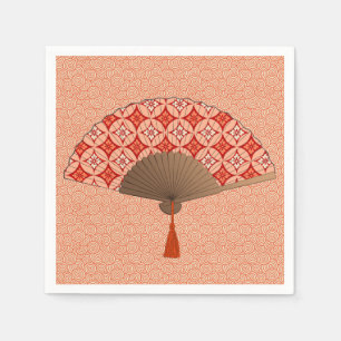Japanese Fan, Shippo Motif, Mandarin Orange Paper Napkins