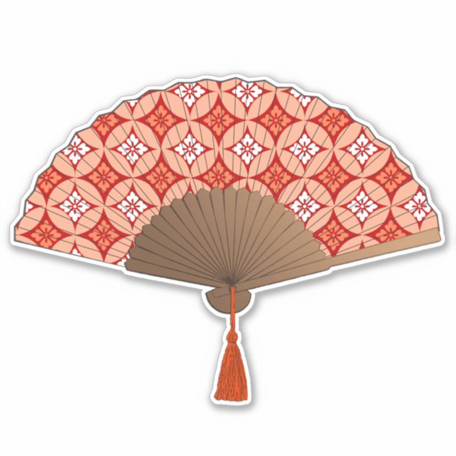 Japanese Fan, Shippo Motif, Mandarin Orange Sticker (Front)