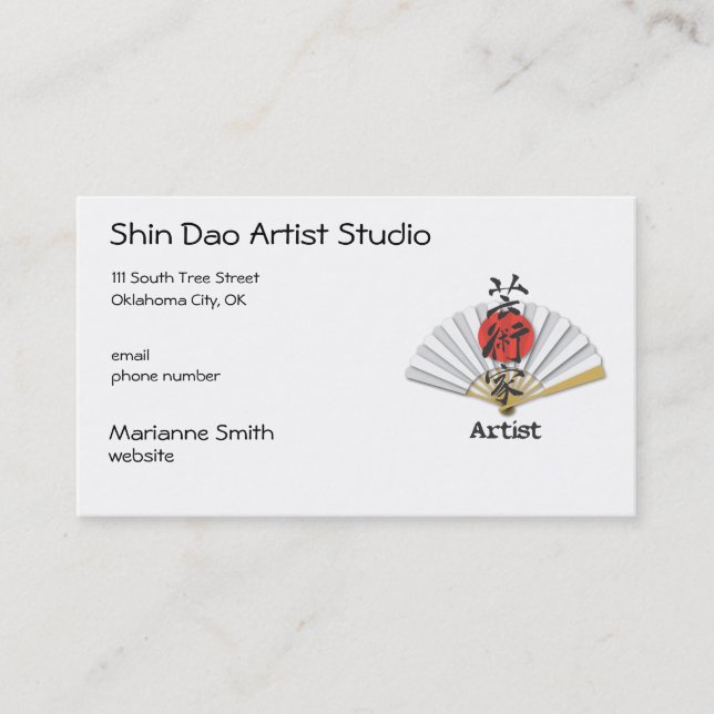 Japanese Fan with Calligraphy for "Artist" Business Card (Front)