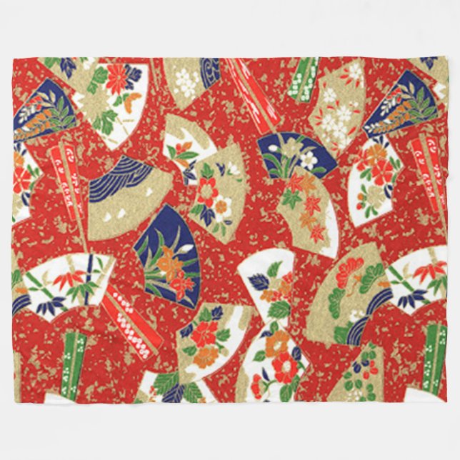 Japanese Fans In Red   Fleece Blanket (Front (Horizontal))