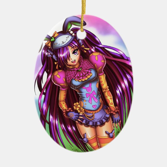 Japanese Fashion Anime Girl Ceramic Ornament (Front)