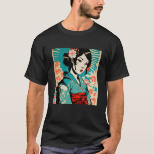 Japanese Female Geisha Samurai Retro Vintage Kimon T-Shirt