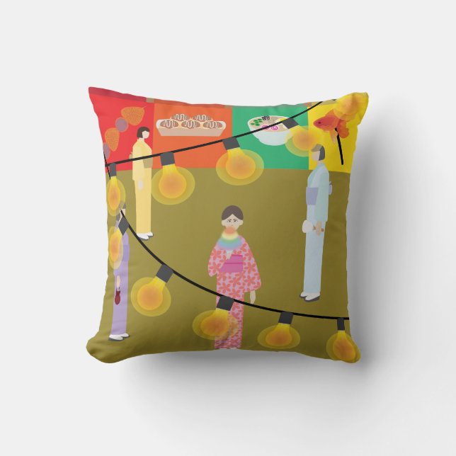 Japanese Festival at Night Throw Pillow (Front)