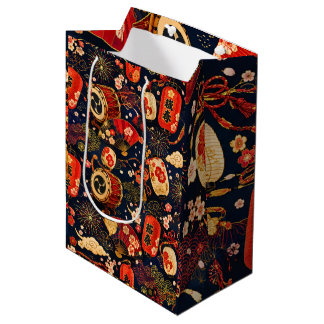 Japanese Festival Seamless Pattern with Lanterns,  Medium Gift Bag