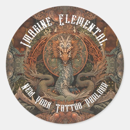 Japanese Fire Dragon Tattoo Art Tattoo Parlour Classic Round Sticker