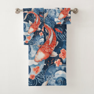 Japanese Fish In Watercolor Bath Towel Set