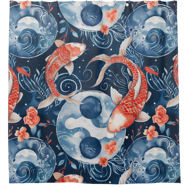 Japanese Fish In Watercolor Shower Curtain (Front)