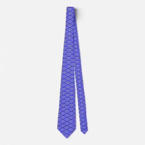 Japanese Fish Scale Pattern _ Blue on White Neck Tie
