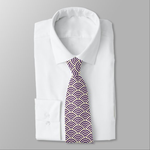 Japanese Fish Scale Pattern _ Cream on Purple Neck Tie